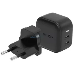   ENERGEA fali töltő 2xUSB-C PD-PPS 45 W 2C fekete US+EU Travelite GAN45
