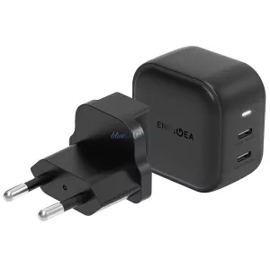 ENERGEA fali töltő 2xUSB-C PD-PPS 45 W 2C fekete US+EU Travelite GAN45
