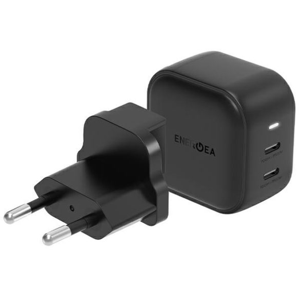 ENERGEA töltő 2xUSB-C PD-PPS 45W 2C fekete US+EU Travelite GAN45