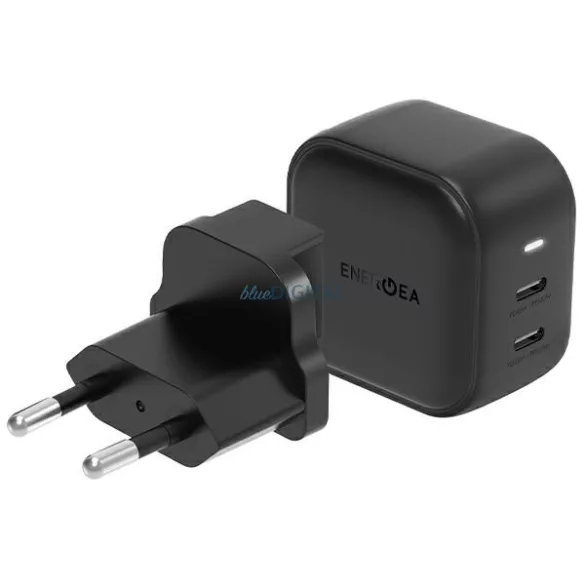 ENERGEA fali töltő 2xUSB-C PD-PPS 45 W 2C fekete US+EU Travelite GAN45