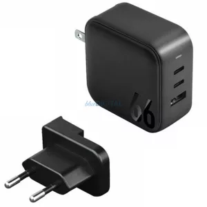 ENERGEA Travelite GAN66 hálózati töltő 1xUSB+2xUSB-C PD-PPS-QC 3.0 66W 2C1A US+EU - fekete