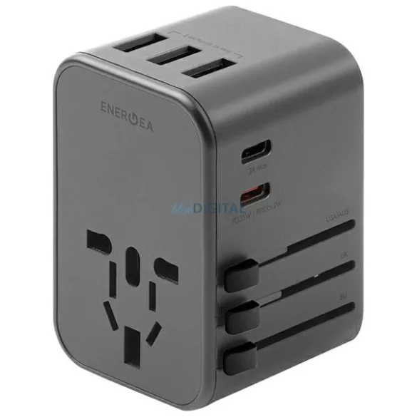 ENERGEA Wall Charger 3xUSB + 2xUSB-C PD-PPS-QC 3.0 35.5W 3A2C 4-in-1 Adapter US/AU/EU/UK Gunmetal Tr