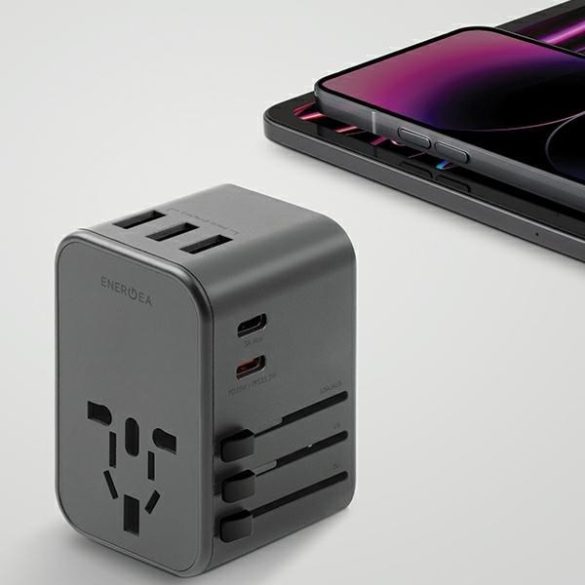 ENERGEA hálózati töltő 3xUSB+2xUSB-C PD-PPS-QC 3.0 35.5W 3A2C adapter 4in1 US/UA/EU/UK szürke Travelworld