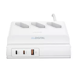   USAMS 65 W-os tápcsatlakozó-sáv Super SiFast Charging USB-hosszabbító aljzat EU fehér CC160TC01 (US-CC160)
