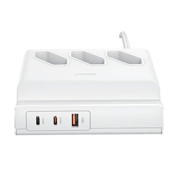 USAMS Power strip 65W Super Si gyorstöltés USB hosszabbító aljzat EU fehér CC160TC01 (US-CC160)