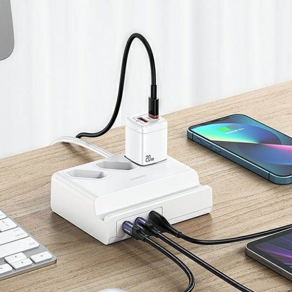 USAMS Power strip 65W Super Si gyorstöltés USB hosszabbító aljzat EU fehér CC160TC01 (US-CC160)