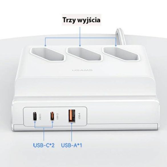 USAMS Power strip 65W Super Si gyorstöltés USB hosszabbító aljzat EU fehér CC160TC01 (US-CC160)