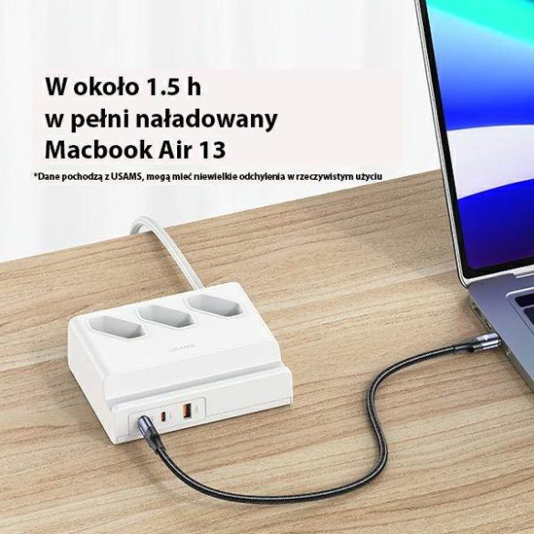 USAMS Power strip 65W Super Si gyorstöltés USB hosszabbító aljzat EU fehér CC160TC01 (US-CC160)