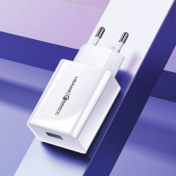 USAMS töltő 1xUSB T22 18W 3A QC3.0 + kábel USB-C 1m fehér (T48) T48OCLN01