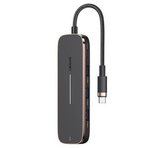 USAMS adapter HUB 3xUSB + USB-C + HDMI fekete