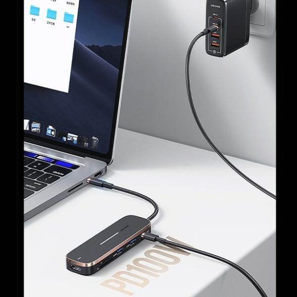 USAMS adapter HUB 3xUSB + USB-C + HDMI fekete