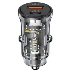   USAMS autós töltő 1xUSB+1xUSB-C C32 30W gyorstöltés fekete CC164CC01 (US-CC164)