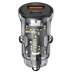   USAMS autós töltő 1xUSB+1xUSB-C C32 30W gyorstöltés fekete CC164CC01 (US-CC164)