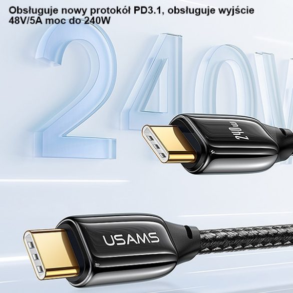 USAMS kábel fonott U82 USB-C na USB-C 1.2m 240W PD 3.1 Fast Charging fekete SJ580USB01 (US-SJ580)