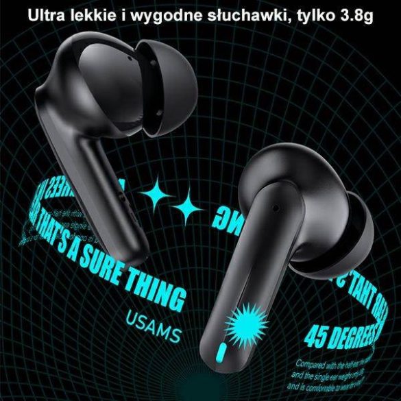 USAMS Bluetooth fülhallgató 5.3 TWS XJ13 sorozat Gaming Earbuds vezeték nélküli fekete BHUXJ01 (US-XJ13)