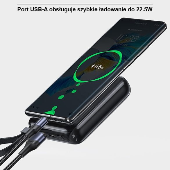 USAMS Powerbank PB69 10000mAh 22.5W QC3.0+PD gyorstöltés Digitális kijelző fekete 10KCD18601 (US-CD186)