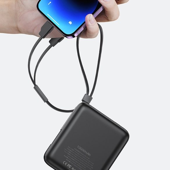 USAMS Powerbank PB69 10000mAh 22.5W QC3.0+PD gyorstöltés Digitális kijelző fekete 10KCD18601 (US-CD186)