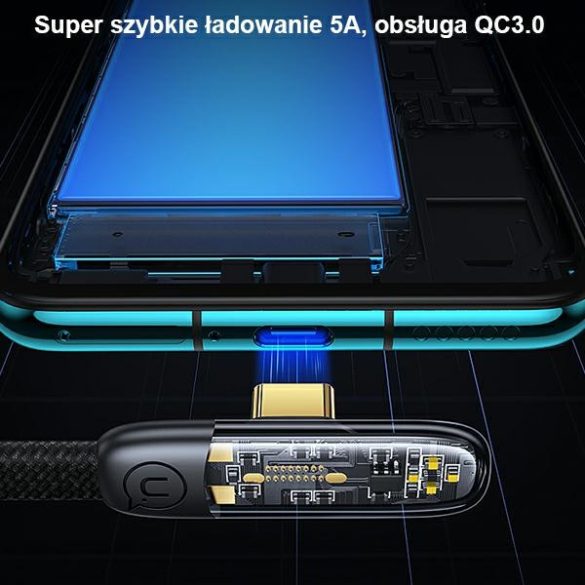 USAMS kábel szögletes USB-C na USB-C PD 100W gyors töltés Iceflake Series 1,2m fekete SJ584USB01 (US-SJ584)