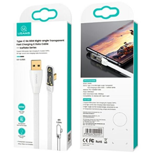 USAMS kábel szögletes USB na USB-C PD 6A 66W gyors töltés Iceflake Series 1,2m fehér SJ585USB02 (US-SJ585)