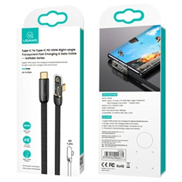 USAMS kábel szögletes USB-C na USB-C PD 100W gyors töltés Iceflake Series 2m fekete SJ587USB01 (US-SJ587)