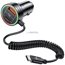   USAMS töltő 2xUSB-C 1xUSB-A C33 60W rugós kábellel Gyors töltés fekete CC167CC01 (US-CC167)