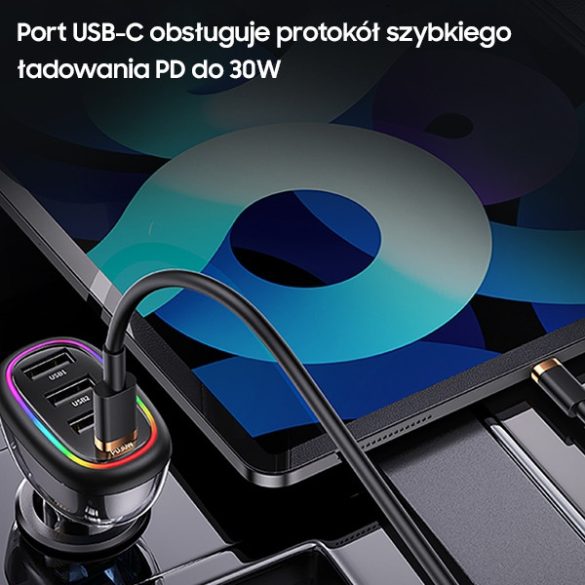 USAMS töltő 1xUSB-C 3xUSB-A C34 48W 3A+C PD gyorstöltés fekete CC170CC01 (US-CC170)