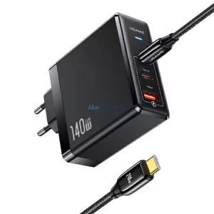 USAMS T52 töltő 2xUSB-C+1xUSB PD 140W gyorstöltés US-CC168 + U82 USB-C/USB-C US-SJ581 kábel