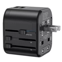   USAMS adapter, 2xUSB, T55, 12W4w1, US/AU/EU/UK, fekete CC173TC01 (US-CC173) univerzális utazótöltő