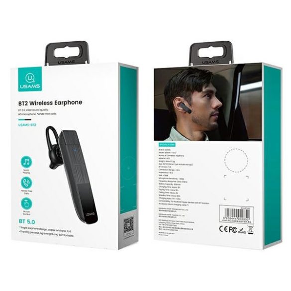 USAMS fülhallgató Bluetooth 5.0 BT2 fekete BHUBT201 (USAMS-BT2)