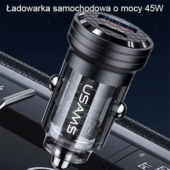 USAMS töltő C35 USB+USB-C 45W-os gyorstöltés fekete CC175CC01 (US-CC175)