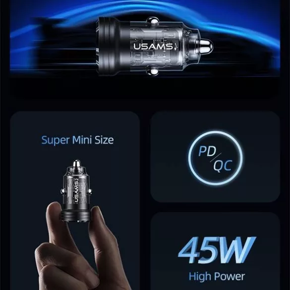 USAMS töltő C35 USB+USB-C 45W-os gyorstöltés fekete CC175CC01 (US-CC175)