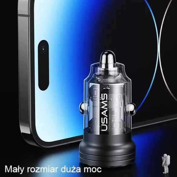 USAMS töltő C35 USB+USB-C 45W-os gyorstöltés fekete CC175CC01 (US-CC175)