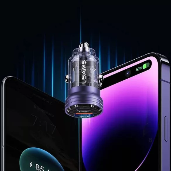 USAMS töltő C35 USB+USB-C 45W-os gyorstöltés fekete CC175CC01 (US-CC175)