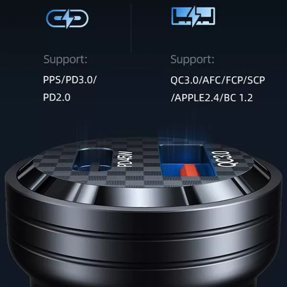 USAMS töltő C35 USB+USB-C 45W-os gyorstöltés fekete CC175CC01 (US-CC175)