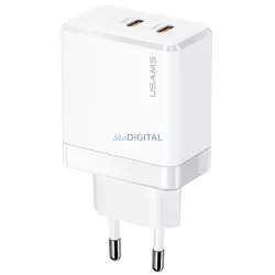   USAMS hálózati töltő 2xUSB-C T54 GaN 40 W (csak a fej) PD gyors töltő fehér CC172TC02 (US-CC172)