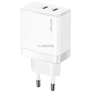 USAMS hálózati töltő 2xUSB-C T54 GaN 40 W (csak a fej) PD gyors töltő fehér CC172TC02 (US-CC172)