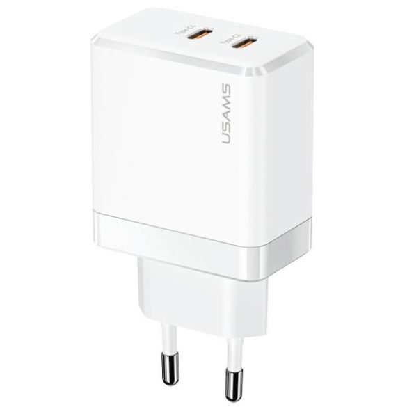 USAMS hálózati töltő 2xUSB-C T54 GaN 40W (csak fej) PD gyorstöltő fehér CC172TC02 (US-CC172)