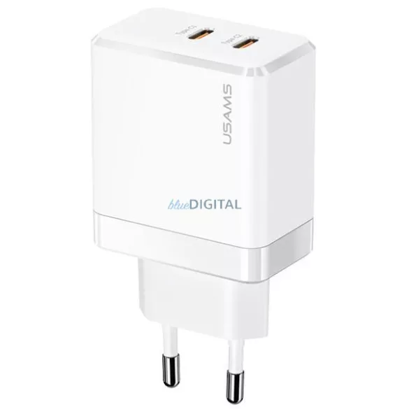 USAMS hálózati töltő 2xUSB-C T54 GaN 40 W (csak a fej) PD gyors töltő fehér CC172TC02 (US-CC172)