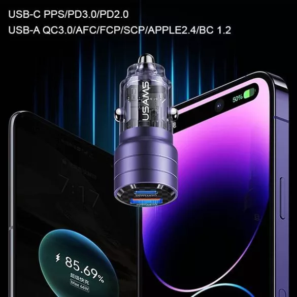 USAMS töltő C36 USB+USB-C 95W gyorstöltés fekete CC176CC01 (US-CC176)