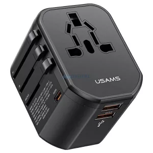 USAMS hálózati adapter 2xUSB+1xUSB-C T59 20 W 4 az 1-ben US/AU/EU/UK fekete CC179TC01 (US-CC179) Univerzális