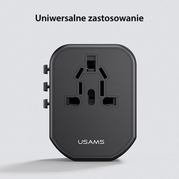 USAMS  2xUSB T59 20W adapter 4w1 US/AU/EU/UK fekete CC179TC01 (US-CC179) Univerzális utazási töltő