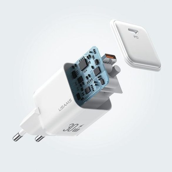 USAMS  1xUSB-C PD30W 3A (csak fej) PD3.0 gyorstöltő fehér X-ron Series CC186TC02 (US-CC186)