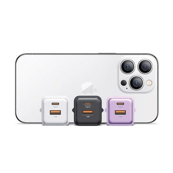 USAMS  1xUSB+1xUSB-C PD30W 3A (csak fej) PD3.0 gyorstöltés fekete X-ron Series CC189TC01 (US-CC189)