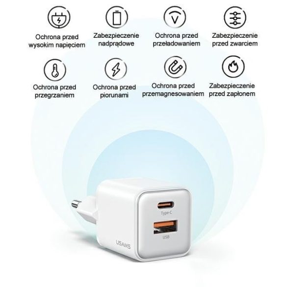 USAMS  1xUSB+1xUSB-C PD30W 3A (csak fej) PD3.0 gyorstöltés fekete X-ron Series CC189TC01 (US-CC189)