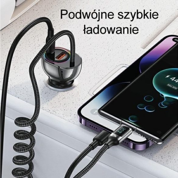 USAMS Ład. sam. C37 1xUSB+1xUSB-C 60W + kabel USB-C 30W PD+QC szybkie ładowanie czarny CC192CC01 (US-CC192)