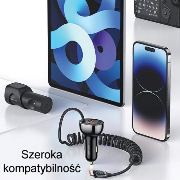 USAMS Ład. sam. C37 1xUSB+1xUSB-C 60W + kabel USB-C 30W PD+QC szybkie ładowanie czarny CC192CC01 (US-CC192)