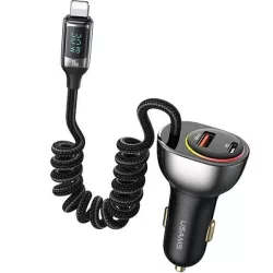   USAMS Charge. sam. C37 1xUSB+1xUSB-C 60W + kábel Ligtning 30W PD+QC gyorstöltés fekete CC193CC01 (US-CC193)