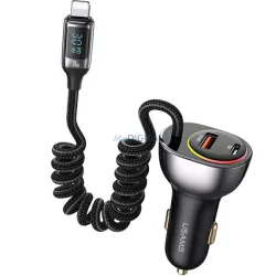   USAMS Charge. sam. C37 1xUSB+1xUSB-C 60W + kábel Ligtning 30W PD+QC gyorstöltés fekete CC193CC01 (US-CC193)
