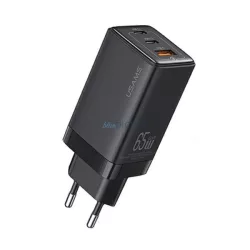   USAMS Lad. hálózat. 2xUSB-C + 1xUSB 65 W (csak a fejrész) GaN PD3.0 + QC3.0 gyorstöltés, fekete, Sandru S