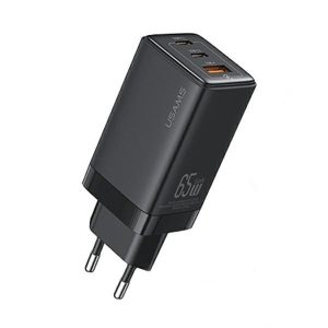 USAMS  2xUSB-C+1xUSB 65W (csak fej) GaN PD3.0 +QC3.0 gyors töltés fekete Sandru Series CC180TC01 (US-CC180)